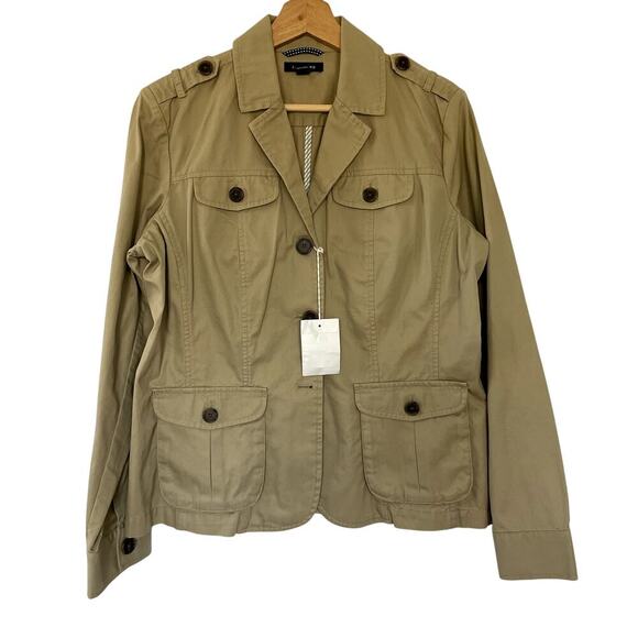 NWT flawed Lands' End cargo tan jacket pockets women's size 12 casual denim - Picture 1 of 8